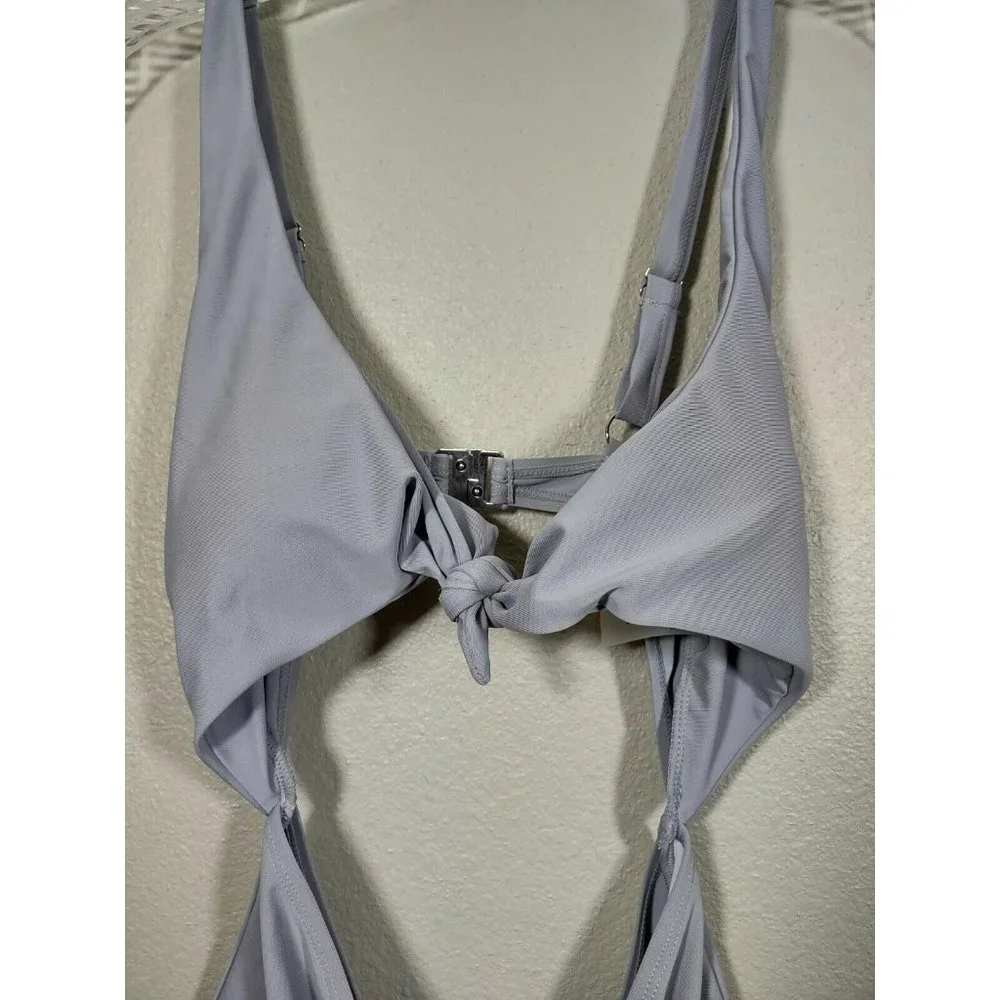 Monokini Swimsuit Light Gray Knot Front Solid One Piece Womens Size Small - Picture 6 of 10